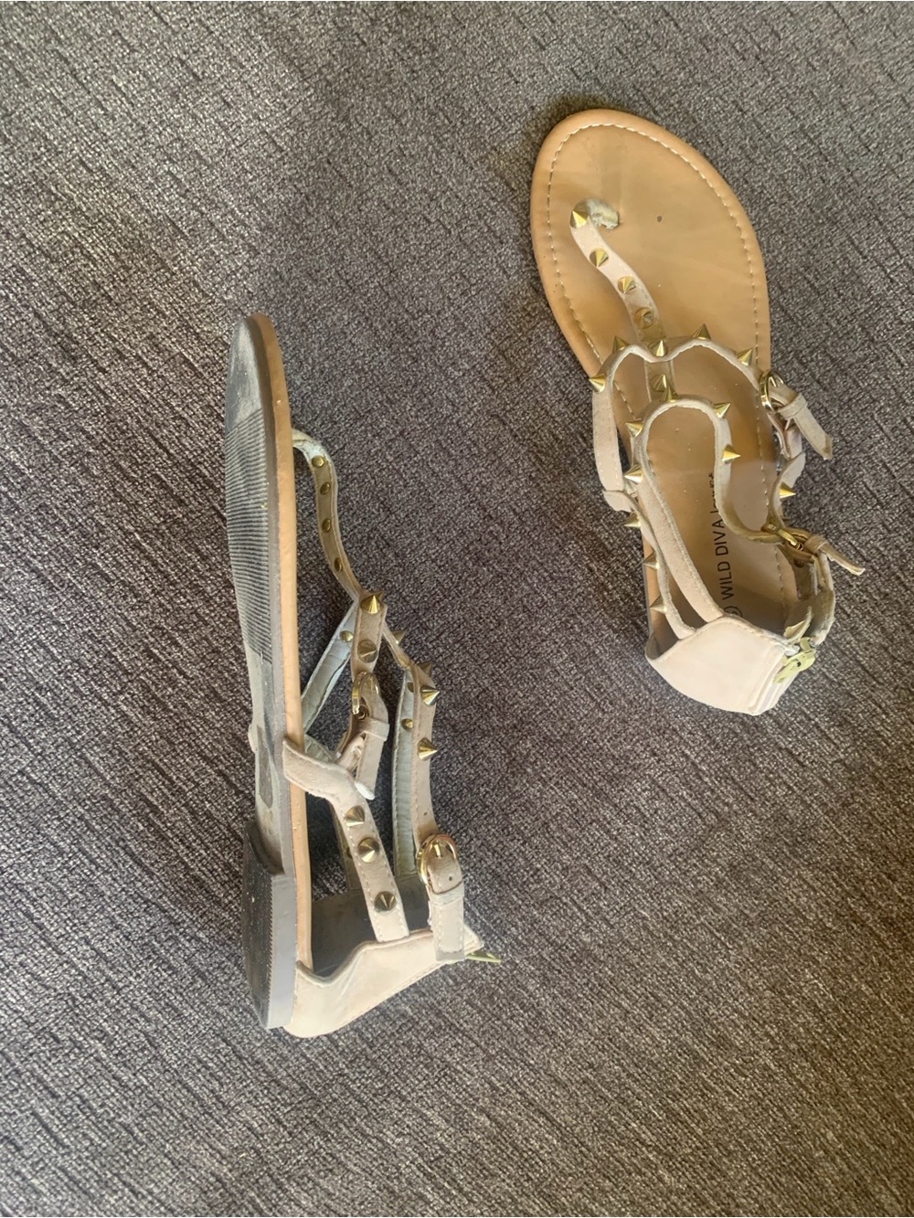 Wild Diva Beige Gladiator Sandals with Gold Studs